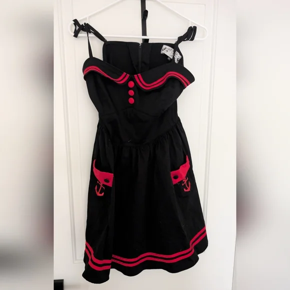 Hell Bunny | Red & Black Sailor Dress w Pockets | Size M | Hot Topic Retired - Picture 3 of 6